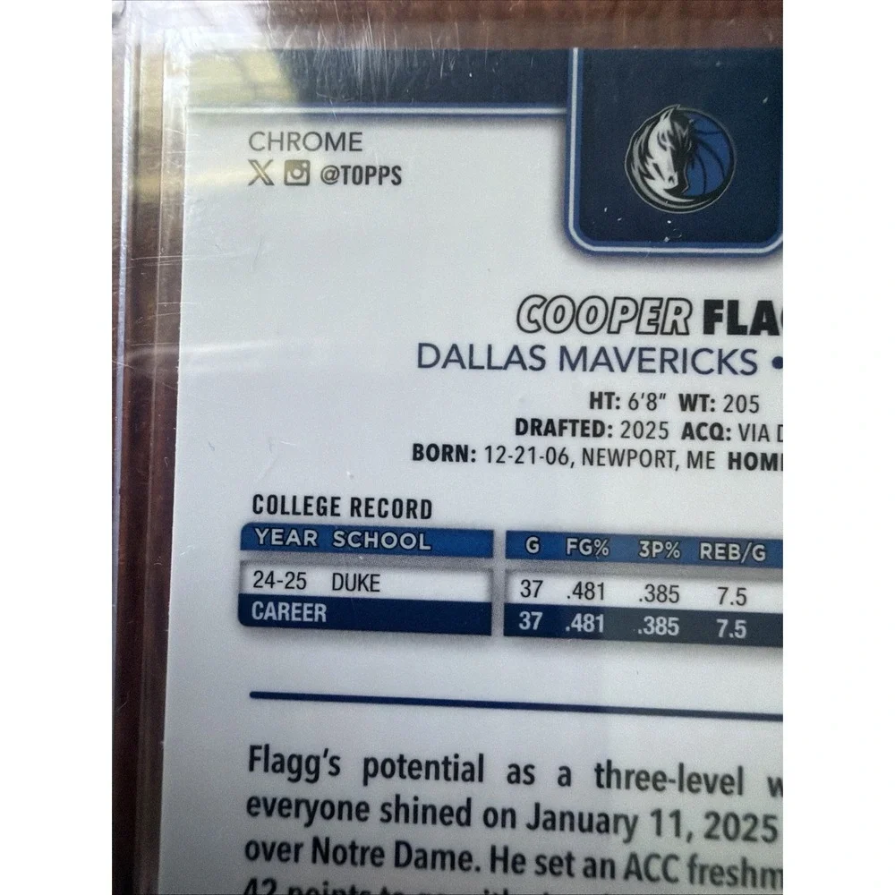 2025-26 Topps‎ Chrome Cooper Flagg #251 Red White Blue Refractor Rookie RC